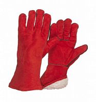 Краги спилковые пятипалые искуственный мех красные Т12