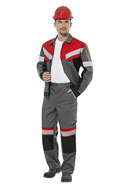 Костюм ПАМИР БРЮКИ р.60-62/170-176 серый/черный/красный тк.Твилл